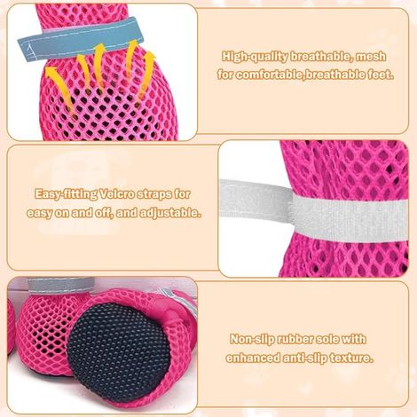 Achtteiliges Set schützender Hundeschuhe atmungsaktive und bequeme Sommerschuhe für Hunde geeignet für drinnen und draußen im Sommer Pink Rot S (1/5)