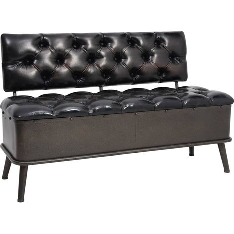Banc de rangement avec dossier 110cm Noir Similicuir (1/5)