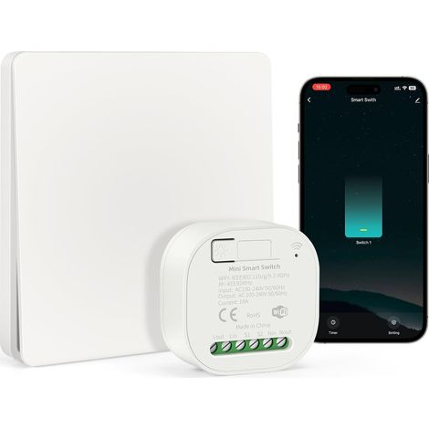 16A Kit d'interrupteur sans fil Auto-alimente, 100V-240V Interrupteur Intelligentes WiFi et Télécommande va et vient sans fil, Compatible avec et Assistant,sans pile (1/5)
