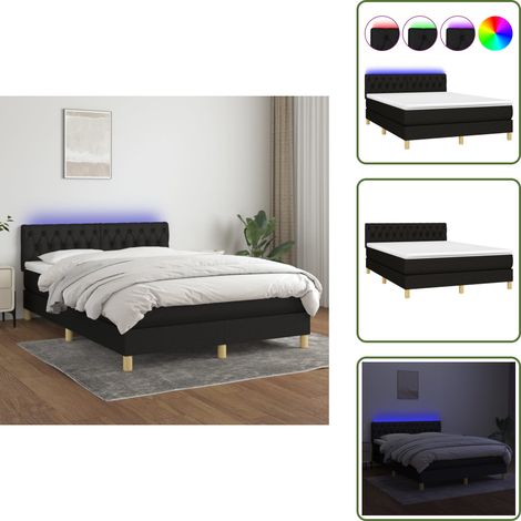 Boxspringbett mit Matratze & LED Schwarz 140x200 cm Stoff - Boxspringbett - Doppelbett - Schlafraumgestaltung - Bettenrahmen - Lattenrost