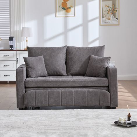 Canapé-lit 2 places tissu déhoussable lavable avec accoudoirs USB porte-gobelet et rangement 139x73x83cm - Gris