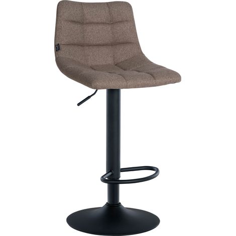 Sgabello da bar moderno x1 in tessuto color tortora con motivo trapuntato e base a tromba in metallo nero 100005645