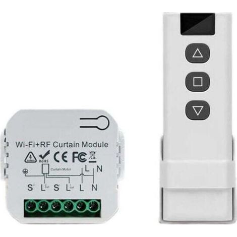 Vernetztes Rollladenmodul mit Funkfernbedienung, prozentualer Rollladeneinstellung, kompatibel mit Alexa und Google Home, Fernbedienung, Funksender, Wandrelais (1/4)