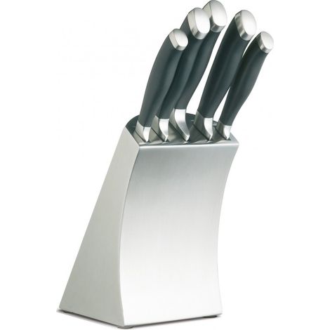 KitchenCraft MasterClass Set di Coltelli e Portacoltelli Trojan Designer in Acciaio Inox, 6 Pezzi (1/2)