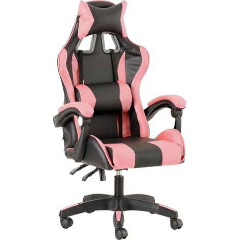 Chaise de Gaming,Jeux Ergonomique Chaise de Bureau avec Confortable Dossier réglable, Appui-tête et Soutien Lombaire, Rose