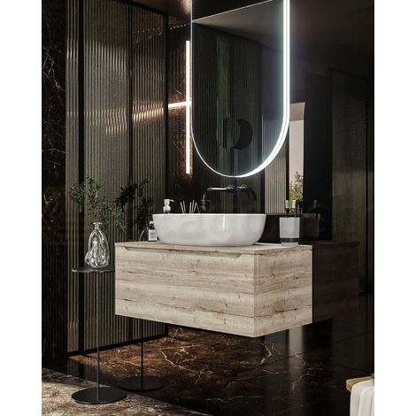 Mobile Bagno rovere 90x50 Amalfi con Lavabo da appoggio in ceramica (1/5)