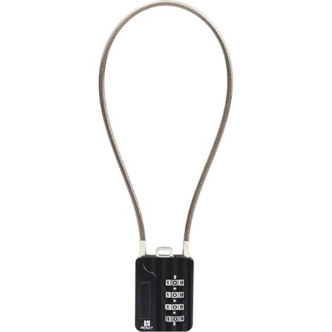 Cadenas à combinaison avec câble, 4 chiffres, 3 mm, 30 cm, x1 Contient 1 cadenas. Longueur 30 cm du câble seul, hors boîtier câble de 3 mm et embout doivent franchir chaque ouverture. (1/5)