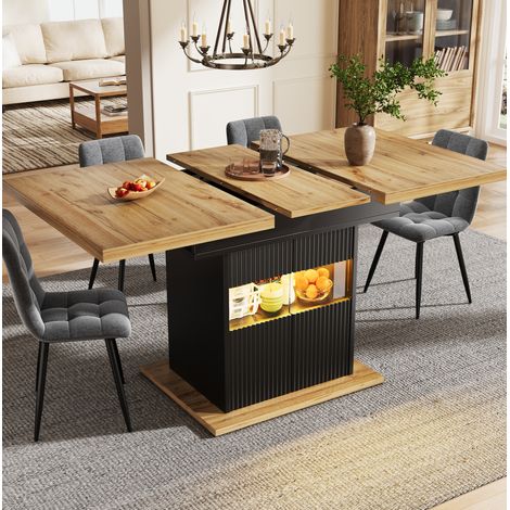 Mesa de comedor extensible con almacenamiento, iluminación LED, 110x80x76 cm, MDF y metal negro (1/5)