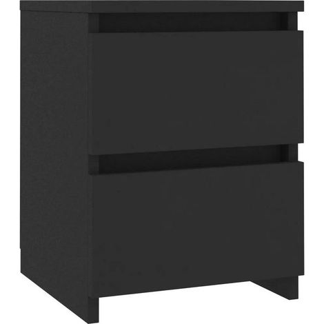 Table de chevet 2 tiroirs bois noir Ricio - Lot de 2 (1/3)