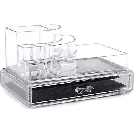 Organizer per trucchi e pennelli scatola trasparente con 8 scomparti organizzatore per cosmetici espositore grande con cassetto (1/3)
