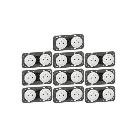 Legrand - Dooxie - LOT de 10 Double prises 2P+T Surface - Pru00e9cu00e2blu00e9es - Blanc - Ref. : 600332x10 (1/4)