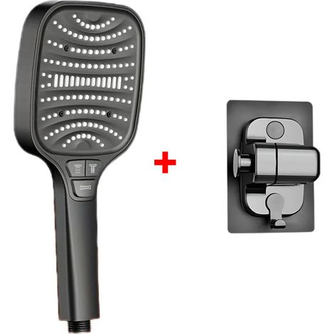 (Socle noir) Pommeau de douche turbo à 8 jets, grand panneau de 12 cm, économie d'eau, filtre ABS épais anti-explosion (1/5)