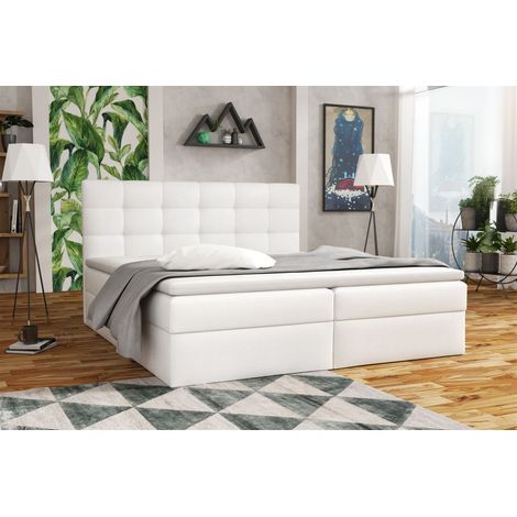 Boxspringbett Schlafzimmerbett DORIANO 160x200cm Kunstleder Soft Weiß (1/2)