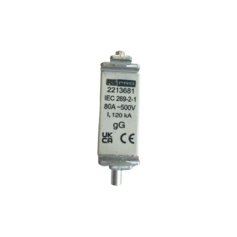 Fusible BS88 à pattes centrées RS PRO 80A Fast Acting Fuse, gG NH 415V c.a. ( Prix pour 1 )