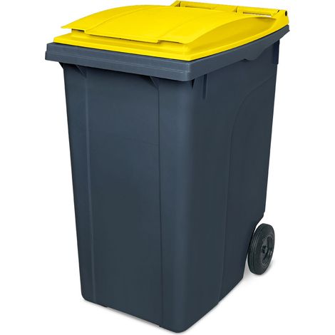 BRB Müllbehälter, Inhalt 360 Liter, grau mit farbigem Deckel, HxBxT 1090x620x860 mm, Gewicht 18 kg (grau/gelb)