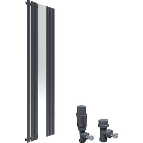 ELEGANT 1800 x 500 mm Anthracite Vertical Column Designer Mirror Radiator Oval Single Panel Modern Heater + Angled Radiator Valves (1/5)
