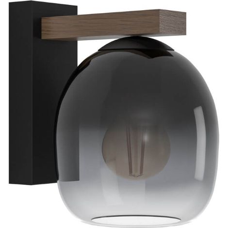Lampe murale Filago Wood, acier marron, noir E27 1x40w L: 14,5 cm H: 20 cm Dimmable (1/3)