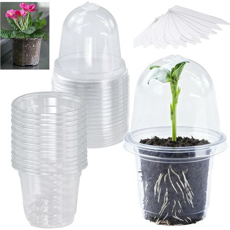 Flower Pot, 24 Pieces Plastic Grow Pots, 10.5 cm Diameter, Transparent Plant Pot with Lids, Flower Pots with 24 Flat Labels, for Succulent Plants, Seedlings (1/5)