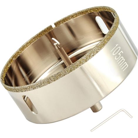 Scie cloche diamant de 105mm avec foret pilote, pointe pour carrelage de 105mm avec foret de guidage au centre pour verre, porcelaine, carrelage, céramique, marbre et granit (1/5)
