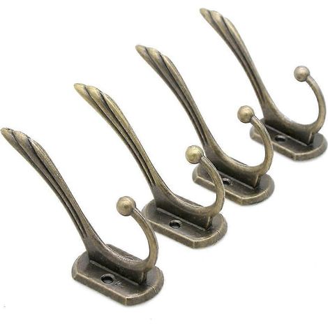 Lot de 4 crochets muraux en laiton antique, style vintage, à double broche, hauteur 9 cm (3,5 po), en laiton. (1/4)