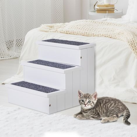 Scala per cani a 3 gradini 40,5x44,5x38 cm in legno bianco con contenitore per divano FloraGrace (1/5)