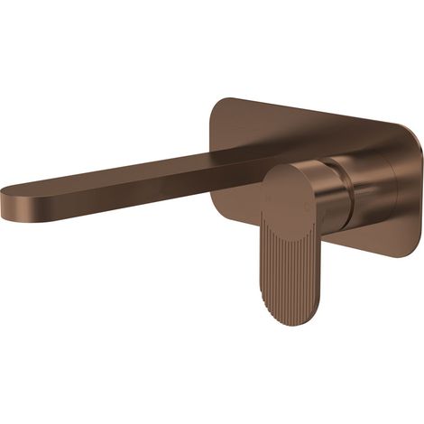 Nuie Cyprus Fluted 2-Hole Wall Mounted Basin Mixer Tap with Plate - Brushed Bronze (1/3)