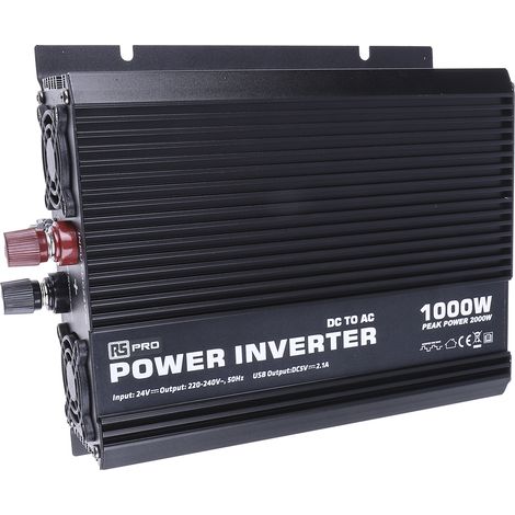 Rs Pro – Convertisseur de tension 24V c.c. – Onde sinusoïdale modifiée – Puissance 1000W – Sortie 230V c.a. – Capacité intermittente 2000W (1/4)