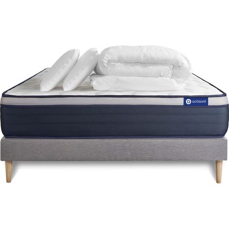 Ensemble matelas sommier Actimemo max 160 x 200 cm 2 oreillers et couette Mémoire de forme - Couleur : Gris