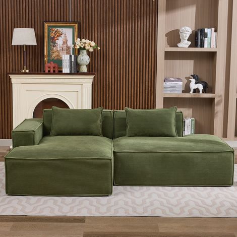 Canapé 235x129x70 cm vert en polyester rembourré avec coussins et assise à ressorts pour petits espaces (1/5)