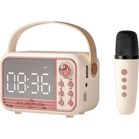 Enceinte Bluetooth rétro avec réveil volume élevé compatible carte TF clé USB interface AUX et microphone beige).