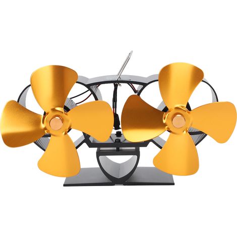 Stove Fan Heat Powered Aluminum Alloy 4 Blades Dual Head Fireplace Fan for Replacement Gold