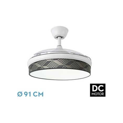 Ventilatore DC Fashion 72W Bianco/Grigio Tetris 91cm 7200lm 3CCT Telecomando (1/2)