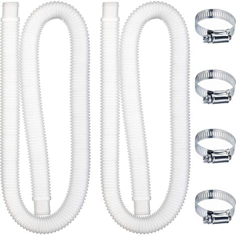 2 Stück Schwimmbadschlauch 32 mm, Ersatz-Schwimmbadschläuche 1,5 m lang, Schwimmbadfilterschlauch, Pumpensaugschlauch für oberirdische Schwimmbäder mit 4 Metallklemmen