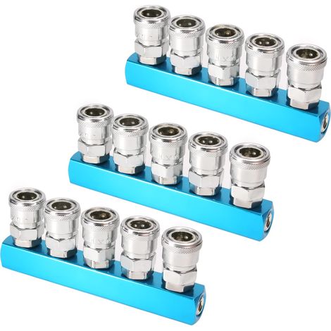 Lot de 3 blocs de collecteur 5 voies 1/2" pour tuyau d'air en ligne (1/5)
