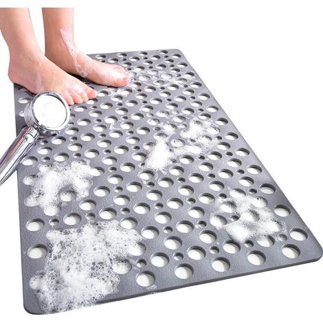 Tapis de douche carré antidérapant en une pièce résistant à la moisissure, tapis de bain en caoutchouc antidérapant avec trous de drainage, lavable en machine, gris - 53 x 53 cm (1/2)