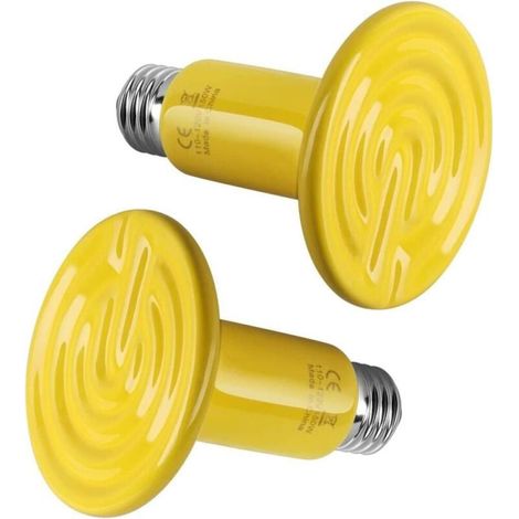 Ampoule chauffante en céramique pour reptiles, sans lumière, chauffage pour terrarium, amphibien, serpent, tortue, incubation de poulet, 150 W, lot de 2, jaune (1/5)
