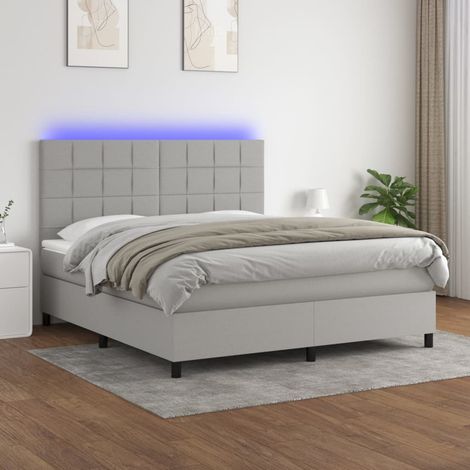 Sommier tapissier matelas confortable et LED,Lit adulte pour Chambre,Ensemble Lit matelas Gris clair 180x200 cm Tissu -BVN94582 (1/5)