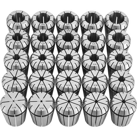 VEVOR Set Pinze di Serraggio 25 pz ER32 1/16-13/16 pollici per Fresatrice Utensili Trapani a Colonna, Mandrino per Tornio, TIR 0,0008 pollici, Fresatura CNC, Incisione, Acciaio Legato, con Custodia (1/5)