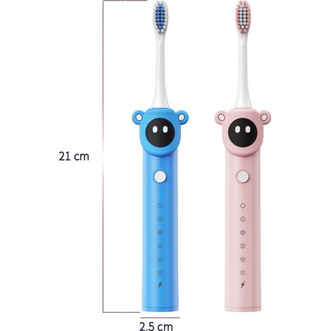 Brosse à dents électrique - Étanche IPX7, 4 têtes de brosse souples, pour enfants (rose)-AquaForge