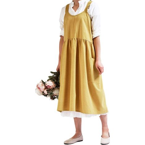 Tablier de cuisine pour femme avec 2 poches avant, en coton et lin, idéal pour les cafés, les fleuristes et le ménage. (1/5)