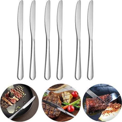 6 pcs Couteau de table, 23cm acier inoxydable couteau de Table Steak couteau vaisselle (argent) (1/4)