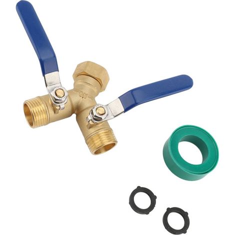 Distributeur de tuyau d'arrosage robuste à 2 voies, distributeur de tuyau d'arrosage en laiton, distributeur de tuyau en laiton, adaptateur de robinet de tuyau d'arrosage à filetage GHT de 3/4 (1/4)