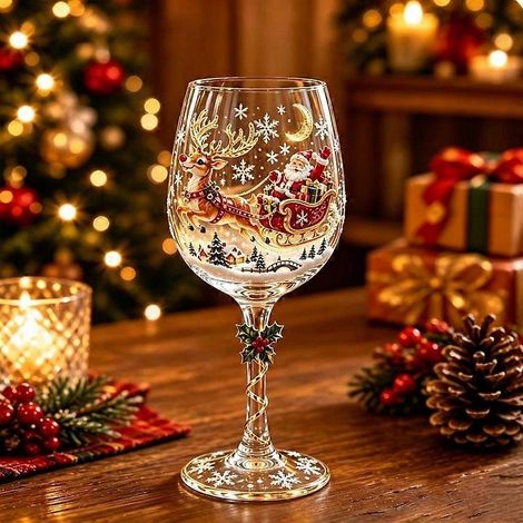 Verre à vin de Noël à motif en relief verres à pied décorés d'un sapin et de flocons de neige verrerie festive pour boissons - E (1/5)