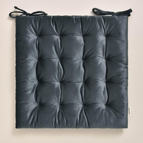 Coussins de Chaise avec Rubans 40 x 40 x 4,5 cm Coussin d'assise rembourré, Galette de Chaise Interieur avec Attaches, antidérapants pour siège Velours Gris foncé, 1 pièce (1/4)
