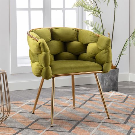 Chaise d'Appoint Luxueuse - 73x56x75cm - Fauteuil de Maquillage Moderne en Velours Tissé avec Pieds en Métal Doré - Olive (1/5)