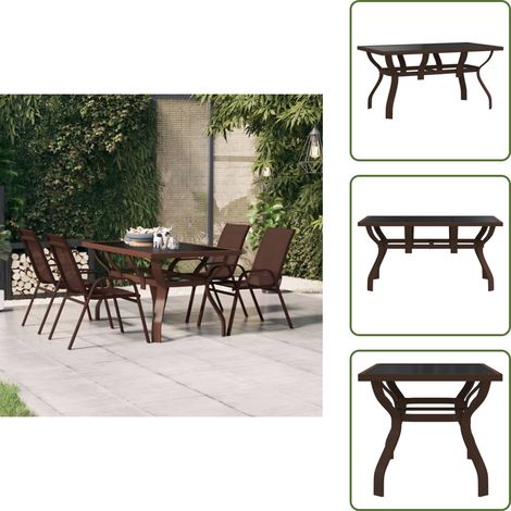 Table de jardin Marron et noir 140x70x70 cm Acier et verre - Table De Jardin - Table Extérieure - Table Patio - Meubles De Jardin - Table Repas (1/5)