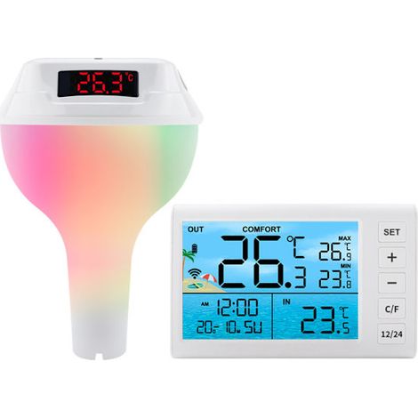 Thermomètre numérique flottant sans fil pour piscine avec LED, étanche IP68, blanc, pour mesurer la température de l'eau des piscines et des spas-AquaForge (1/2)