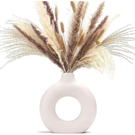 Vases pour l'herbe de la pampa, vase fait à la main fleurs séchées en céramique blanche ornements artisanaux pour la décoration de la maison de bureau, ensemble de (M, beige) (1/5)