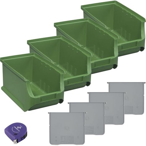 vasalat Stapelboxen 235x150x125mm Gr.3, Sichtlagerboxen für Werkstatt Garage und Lager, Kunststoff grün, 4x Sichtlagerkästen + 4x Trennsteg (1/5)