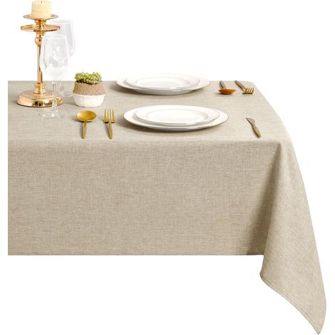 Beige Nappe Exterieur Impermeable Jardin Carrée 110x110cm Anti Tache Effet Lin Tissu Lavable de Table, pour Salle à Manger, Fête, Mariage ou Maison (1/5)
